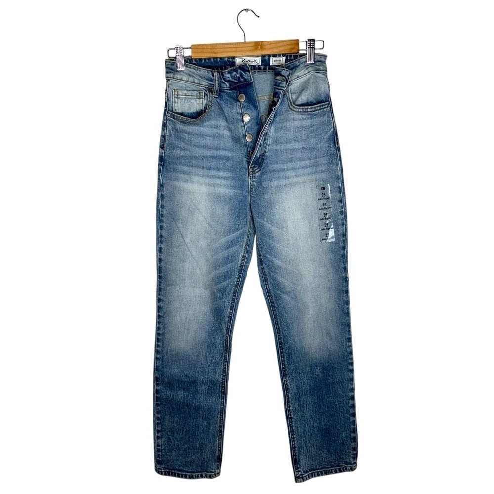 NEW KANCAN Baggy Fit Stretch Ankle Jeans High Rise Button Fly Acid Wash Size 25